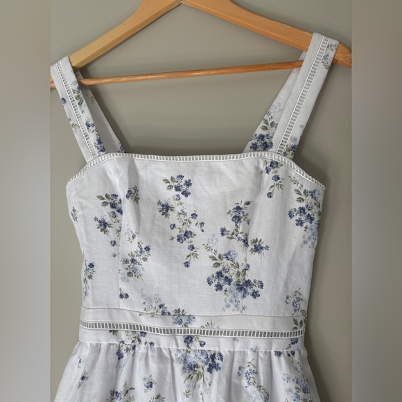 NEW Reformation Everett Mini Dress Truly White Blue Floral Linen | US 4 UK 8 - Picture 12 of 17